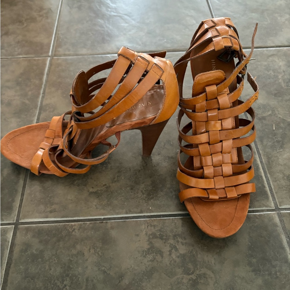 Nine West Tan Strappy Heels